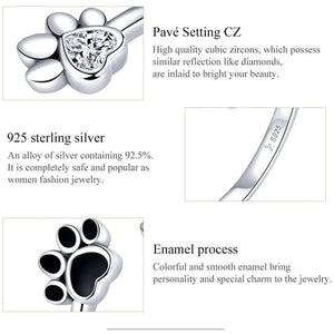 Cute Puppy Dog Cat Pet Paw Print Ring Sterling Silver 925 for Women Girls Adjustable Fake CZ Diamond Animal Footprint Finger Wrap Band 