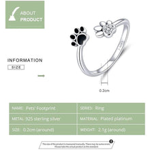 Cute Puppy Dog Cat Pet Paw Print Ring Sterling Silver 925 for Women Girls Adjustable Fake CZ Diamond Animal Footprint Finger Wrap Band 