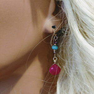 Gold Filled Wire Wrapped Pink And Turquoise Gemstone Earrings Earrings Gloria’s Accessory Heaven