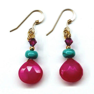 14 KT Gold Filled Wire Wrapped Pink And Turquoise Earrings Gloria’s Accessory Heaven