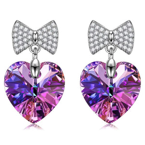 Iridescent Amethyst Gemstone Heart Shaped Bow-Tie Earrings Earrings Gloria’s Accessory Heaven