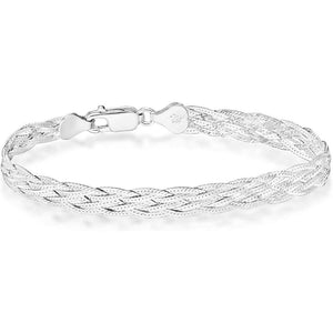 Miabella 925 Sterling Silver Italian 6-Strand Diamond-Cut 7mm Braided Herringbone Chain Bracelet for Women Teen Girls 6.5 7.25 8 Inch 925 