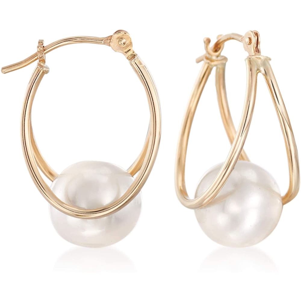 Ross-Simons 8-9mm Cultured Pearl Double Hoop Clothing Shoes & Jewelry Gloria’s Accessory Heaven