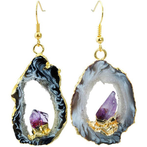 SUNYIK Natural Gemstone Quartz Geode Drusy Clothing Shoes & Jewelry Gloria’s Accessory Heaven